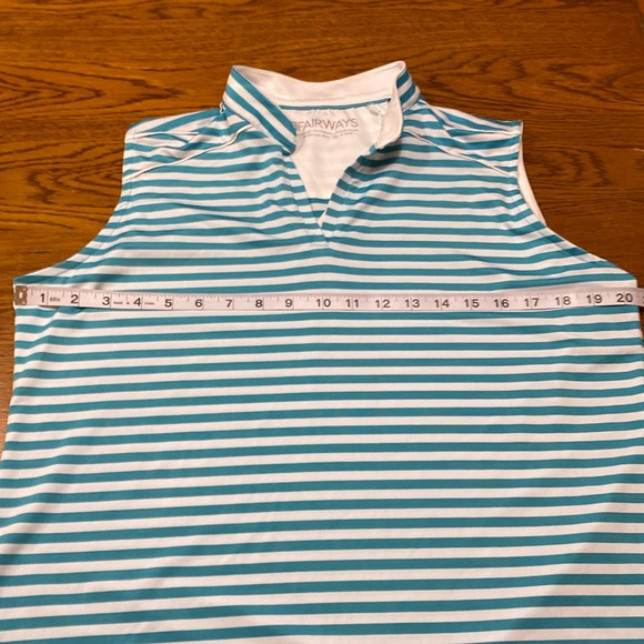 NWT Fairways Golf Top Size XL Sleeveless Split Collar Teal/White Stripe Deluxdri - Picture 5 of 12